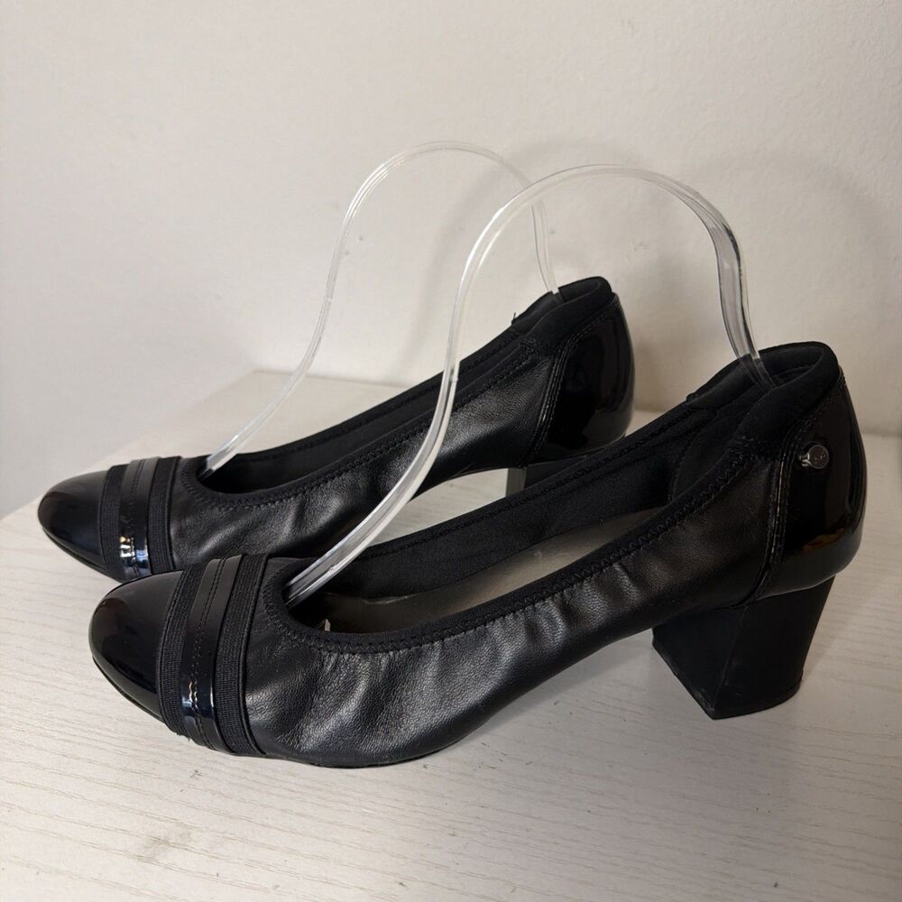 Vintage Anne Klein Sport Pump Shoes Womens 9M Casual Big Heel Leather Black 90s